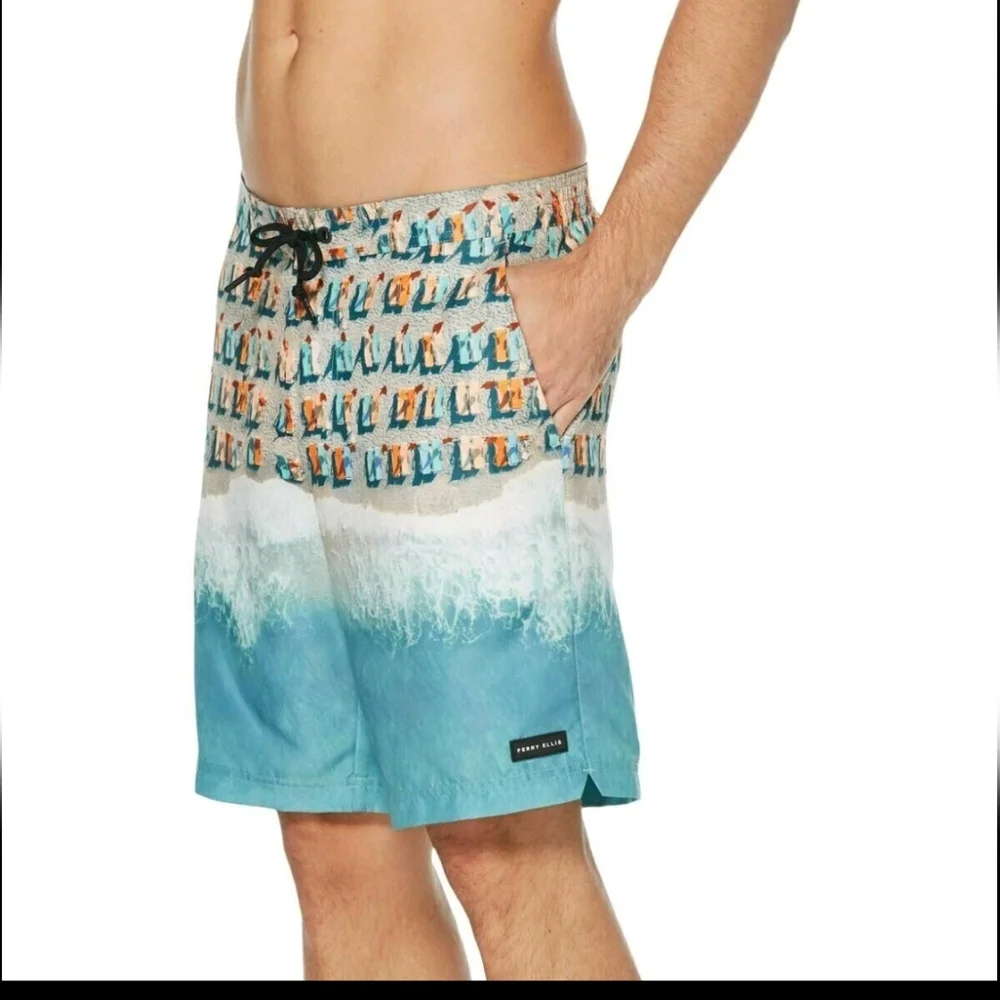 Perry Ellis Water Repellent Swim Board Shorts I. Dynasty Green 8